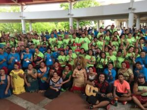 Many conference attendees gathered for group photo at UH Hilo Campus Center.