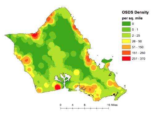 Graphic showing on-site disposal systems density on Oahu