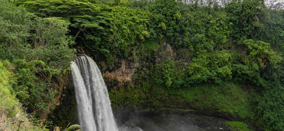 Wailua Falls is a waterfall on the island of Kauai, part of the US state of Hawaii. The 173 foot (52.7 m) falls are located on the South Fork Wailua River near Lihue.